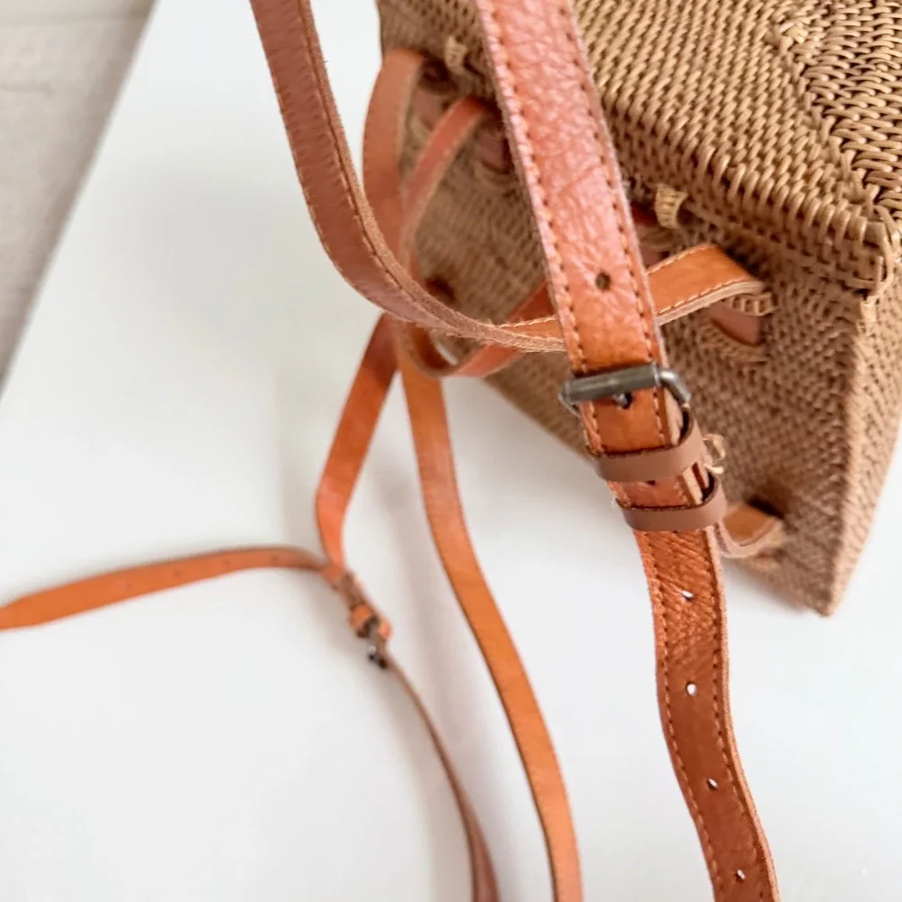 Woven Wicker‎ Leather Strap Mini Backpack